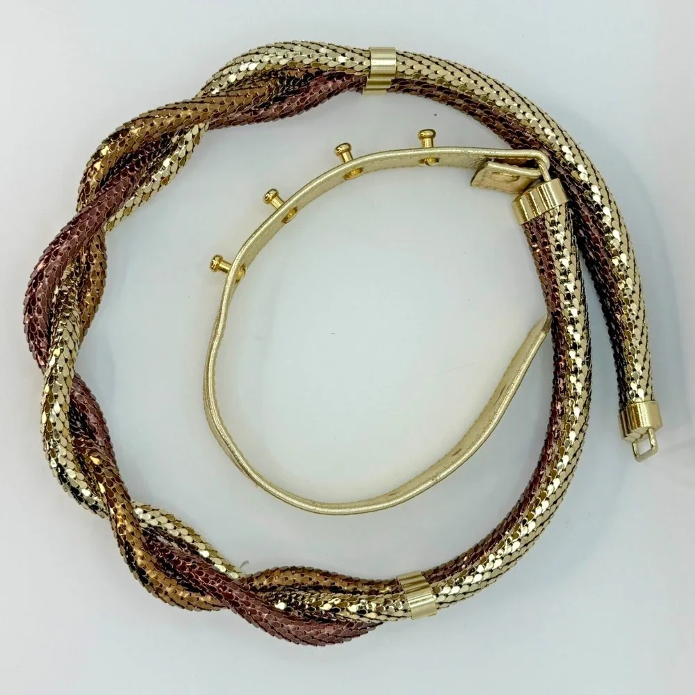 Vintage Braided Chain Belt‎ Mixed Metals Glam Grunge Snake Chain Waist